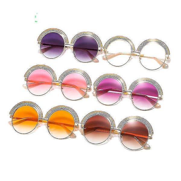 Metal Rainbow Large Frame Round Frame Sunglasses Uv Women's Fashion Glasses C1