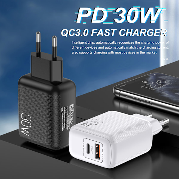 QC3.0 pikalataus PD-laturi 20W sopii Apple 13:lle USB-A+Type-c kaksoisportti latauspää white english