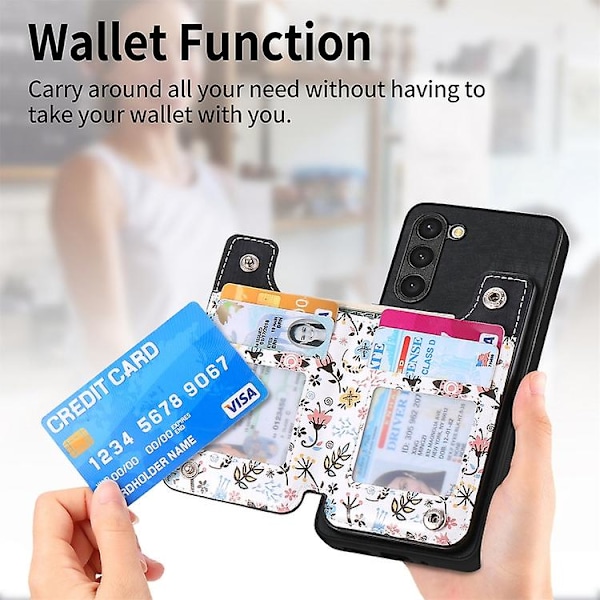 For Samsung Galaxy S23+ 5g Retro Malt Retro Zipper Lommebok Bak Mobiltelefon Deksel Black