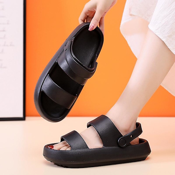 4CM Tykke Sålede Sommersandaler Slippere For Kvinner Myk EVA Strand Sklisikre Sandaler Black 36 37