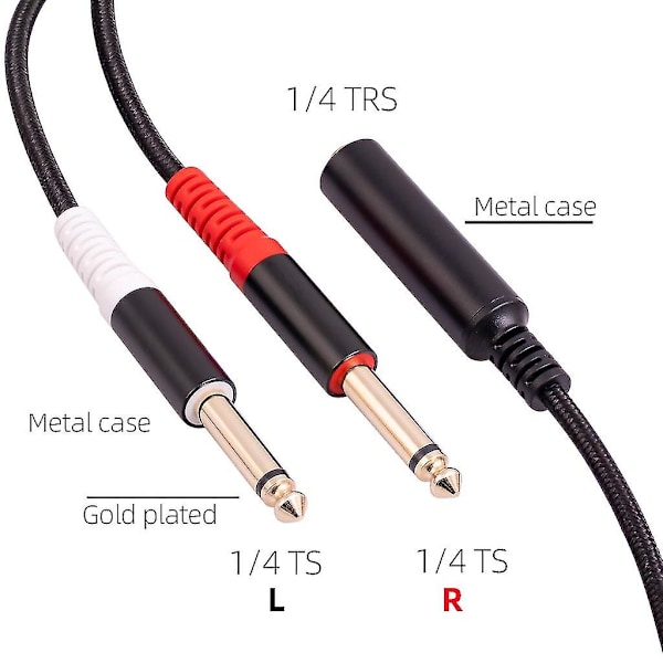 6,35 mm 1/4\" Stereo naar Dual 6,35 Man Y Splitter Adapter Kabel 6,5 mm