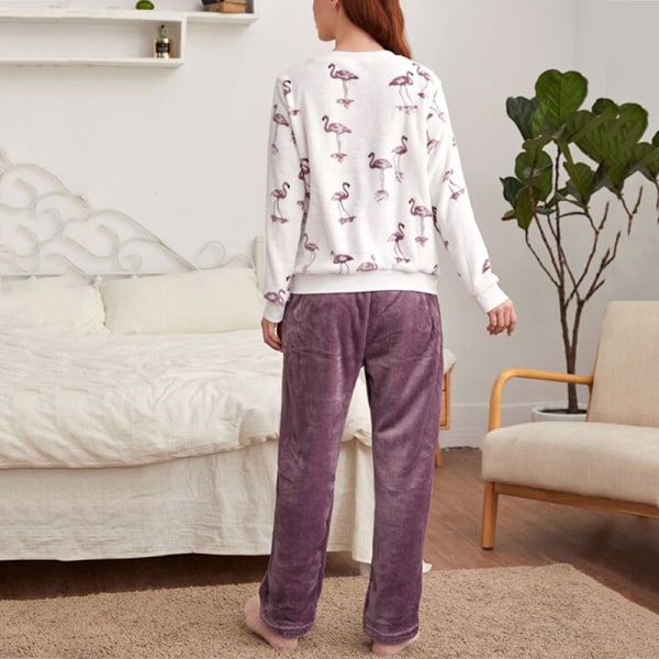 Kvinnor Flamingo-Tryckta Pyjamas Nattkläder Nattkläder Homewear Lila M