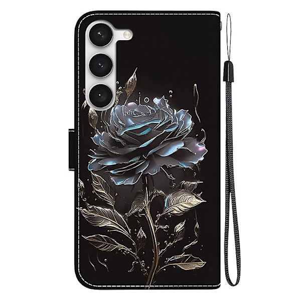 For Samsung Galaxy S23 5g Crystal Texture Farget Tegning Lær Mobiltelefon Deksel Black Rose