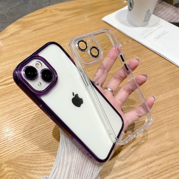 Iphone 14 -kotelo läpinäkyvä Tpu+pc putoamisenesto puhelimen suojus linssitarralla Purple