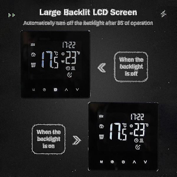 Wifi Smart Termostat Temperaturregulator för Elektrisk Värme LCD-display Touchscreen Vecko Programmerbar App-kontroll Golvvärme Termostat NO-WIFI electric heating Black