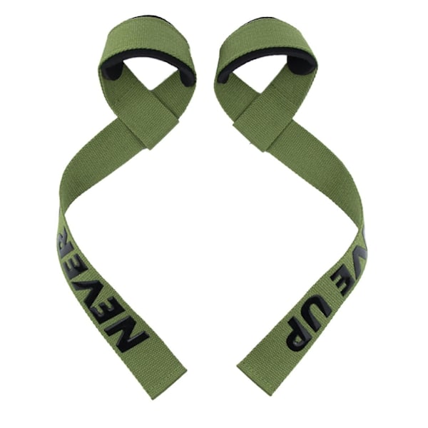 Vægtløftningsstropper med polstret håndledsstøtte til styrketræning, dødløftstropper til mænd no1224 Green Never give up 2pcs