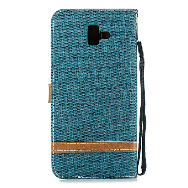 Kaksiväri Jeans-kangas Nahkainen Matkapuhelinkotelo Korttipaikoilla Samsung Galaxy J6 Plus/J6 Prime Green