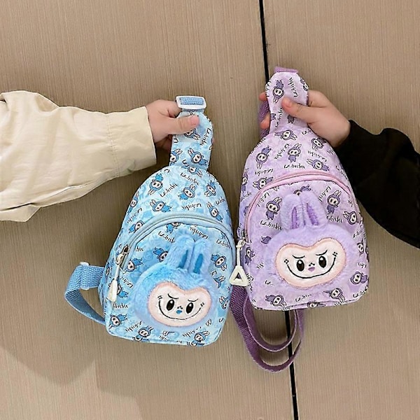 1 st Cartoon Labubu Plysch Crossbody Bröstväska Söt Kawaii Barn Messenger Väskor Utomhus Casual Axelremsväskor Portabla Ryggsäckar Green