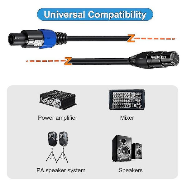 Speakon til XLR-kabel Speakon-stikhane til XLR 3-bens hunhøjttalerforlængerkabel Mikrofonledning med drejelås