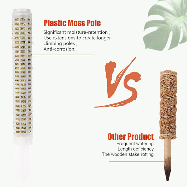 Plastmosspinne för växter Monstera, växtpinnar för klätterväxter, växtstöd för inomhusväxter fungerar med sphagnummossa C