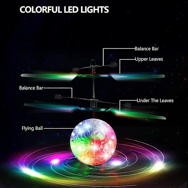 Kaukosäätimellä ohjattava pallo, LED-valaistu helikopteri, turvallinen infrapunasensori, sisä- ja ulkokäyttöön, pojille ja tytöille Colorful crystal ball