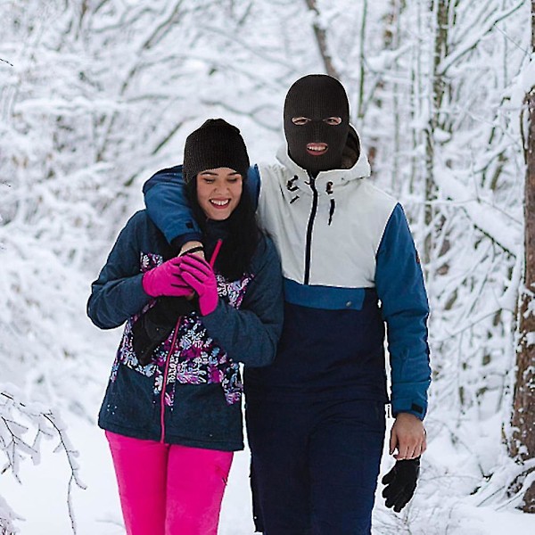 2 stk. 3-huls strikket fuld ansigtsmaske termisk vinter varm strikhue til udendørs sport sort