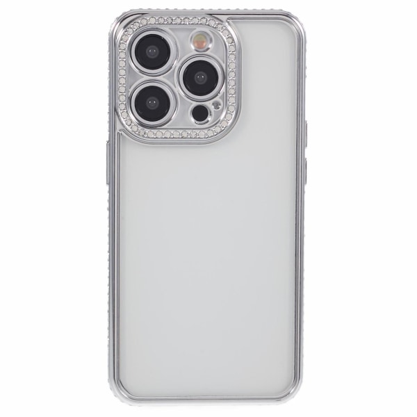 For iPhone 13 Pro Max deksel med rhinestones linseramme myk TPU telefondeksel Silver