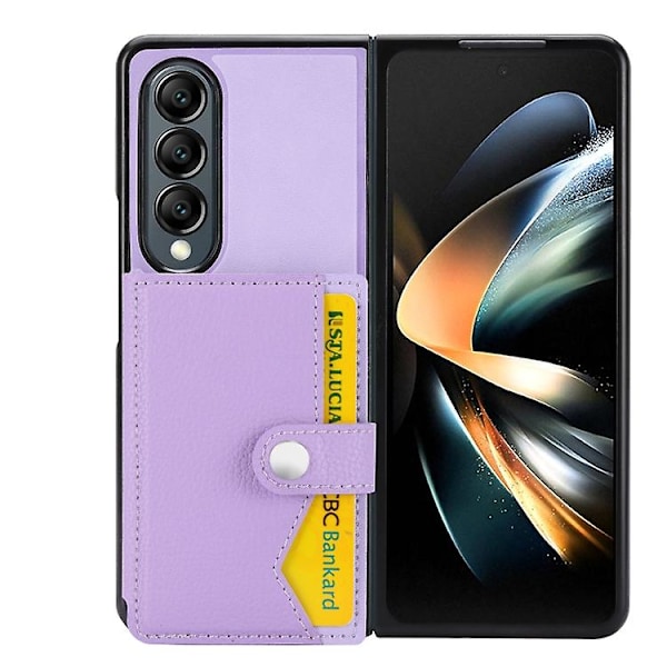 Til Samsung Galaxy Z Fold3 5g Litchi Mønster Enkelt Knap Kortholder Mobiltelefon Etui Light Purple