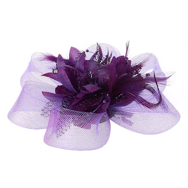Blomsterfjäderpärlor Mesh Corsage Hårklämmor Fascinator Brudhårsband Red