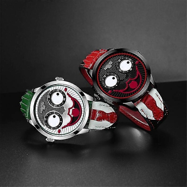Herrutrust klockor med stor urtavla Joker Kvarts Armbandsur Läder Vattentät Clown Ansiktsdesign