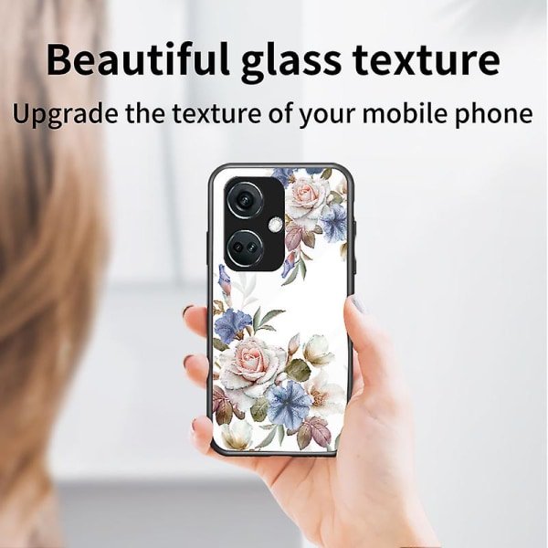 For OnePlus Nord CE3 5G Deksel Blomstermønster Herdet Glass Kickstand Telefondeksel Chinese Rose