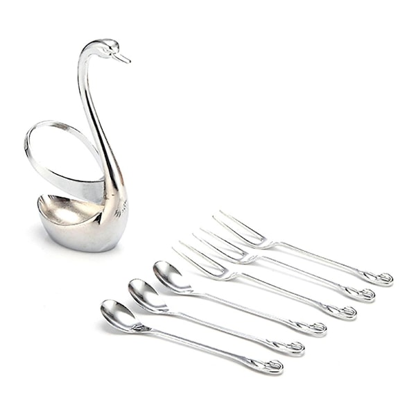 Bestickhållare i form av en svan i rostfritt stål 1 Holder 3pcs Fork 3pcs Spoon