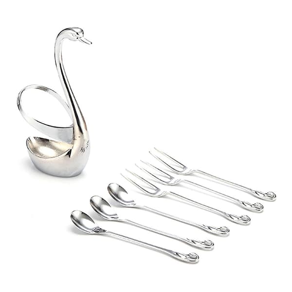 Rustfrit Svaneformet Bestikholder i Rustfrit Stål 1 Holder 3pcs Fork 3pcs Spoon