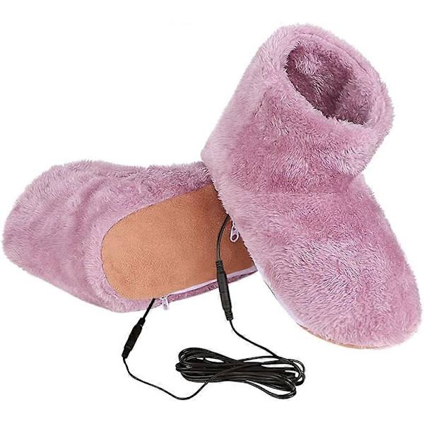 USB-oppvarmede tøfler, ladbare, vaskbare, elektriske støvletter, tøfler, myke og oppvarmede Pink