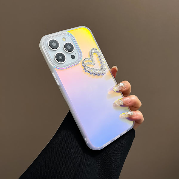 Laser-efekti PC+TPU helmi sydänkoriste matta puhelinkotelo iPhone 13 Pro 6,1 tuumaa Transparent