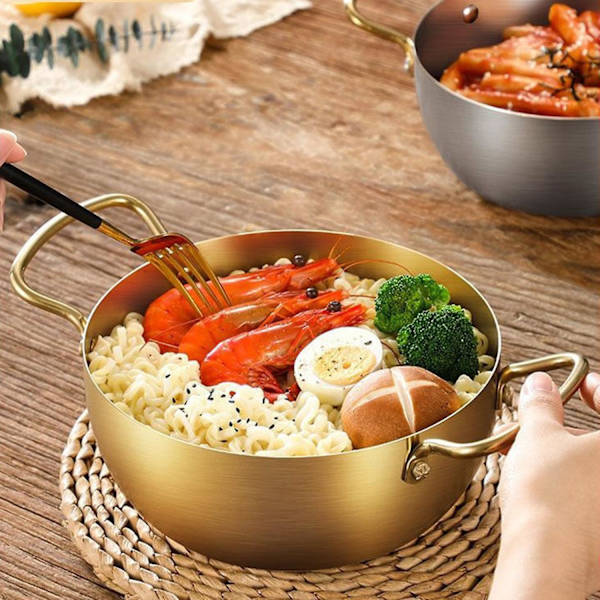 Ramen-nuudelipata, nopea lämmitys, kaksi kahvaa, korealainen ramen-nuudelikeittoastia, keittiövälineet Silver 22cm