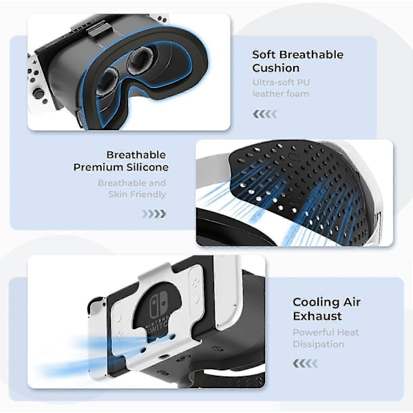 Oppgradert VR-headset for Nintendo Switch & Switch OLED-modell, Switch VR-briller med justerbare HD-linser og hodestropp med dreieknapp