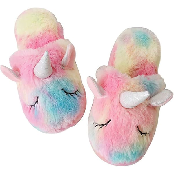 Sateenkaariyksiönten tossut/ söpöt pörröiset tyttöjen tossut/ mukavat plushiset sisä- ja ulkotossut naisille/ parhaat yksiönten lahjat Rainbow 8-9.5 Toddler