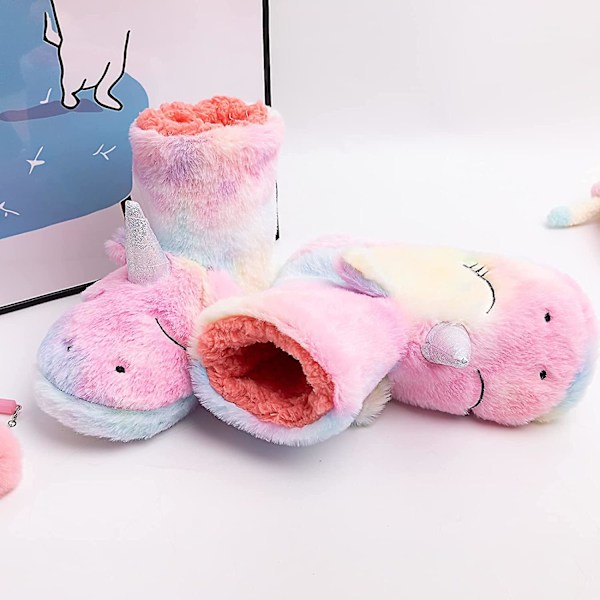 Sateenkaariyksiönten tossut/ söpöt pörröiset tyttöjen tossut/ mukavat plushiset sisä- ja ulkotossut naisille/ parhaat yksiönten lahjat Unicorn Boots 1.5-3 Little Kid