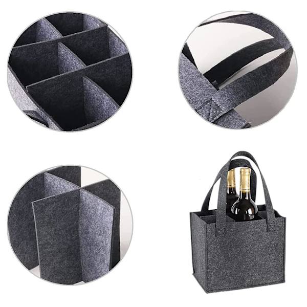 Flaskepose med 6 rum, flaskeholder flaskepose filt flaskepose herrehåndtaske flaskepose filtpose vinflaskepose -GSL