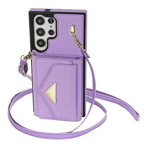 Til Samsung Galaxy S24 Ultra Etui Organ Kort Taske Læder+tpu Cover Med Skulderrem Purple