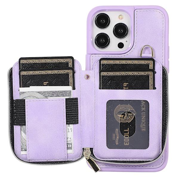 For Iphone 15 Pro Max Glidelås Lommebok Telefondeksel Stativ Pu Lærbelagt Tpu Etui Purple