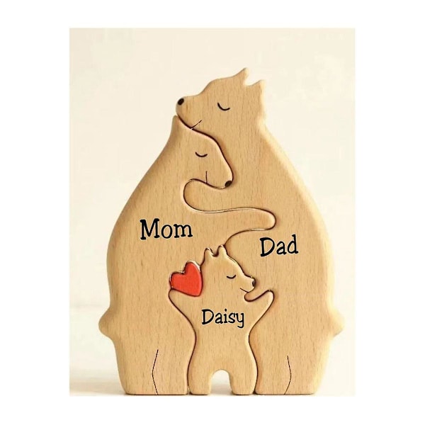 Træbjørnefamilie Statue Familie Kunstpuslespil Desktop Ornament Familie Hjertepuslespil Hjemmedekoration Mo