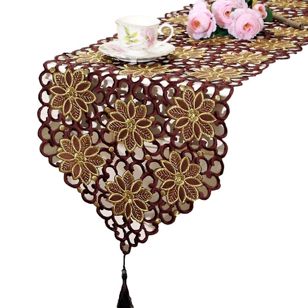 Klassisk blomst broderet spisebord kaffebord løber dug cover hjem indretning Coffee 40x246cm