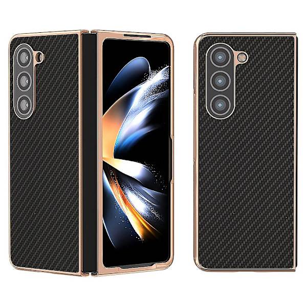 Elektropläterad kolfiberstruktur PU-läderbelagd PC-telefonfodral för Samsung Galaxy Z Fold5 5g Black