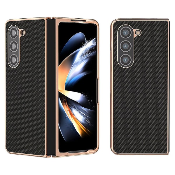 Elektropletning kulfiber tekstur PU læderbelagt PC telefoncover til Samsung Galaxy Z Fold5 5g Black