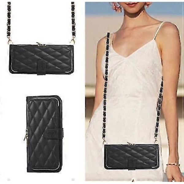 Crossbody Lanyard Vetoketjullinen Nahkainen Z Fold 5 Kotelo, Kotelo Yhteensopiva Samsung Galaxy Z Fold 5 Ylellinen Ranneköysi Käännettävä Jalustakansi Black