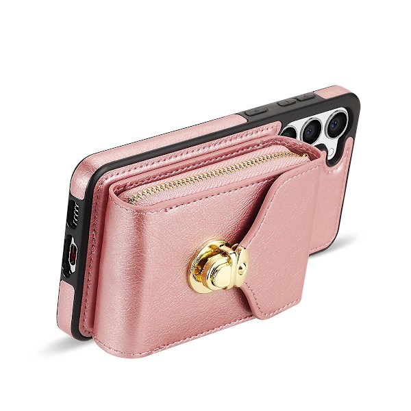 Til Samsung Galaxy S24+ Etui Pu Læder+tpu Kickstand Telefon Cover Med Skulderrem Rose Gold