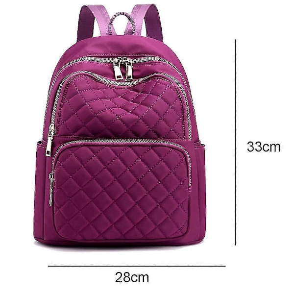 Stor och lätt nylonryggsäck för damer med broderitråd purple