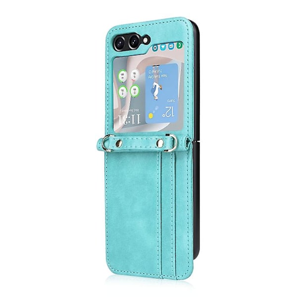 For Samsung Galaxy Z Flip5 Crossbody Card Slot Læder Mobiltelefon Etui Mint Green