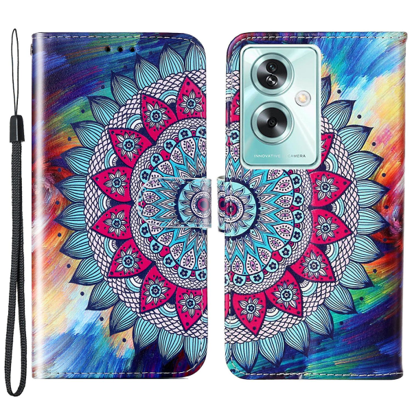 Oppo A79 5g / A2 5g -puhelinkotelo, PU-nahkaa + TPU-kuvioitu kääntöjalustalla varustettu puhelimen suojus Mandala Flower