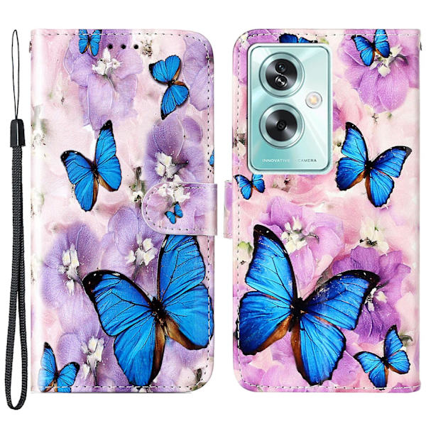 Fodral i PU-läder + TPU med mönstertryck till Oppo A79 5g / A2 5g, plånboksfodral med stativ Purple Flower Butterfly