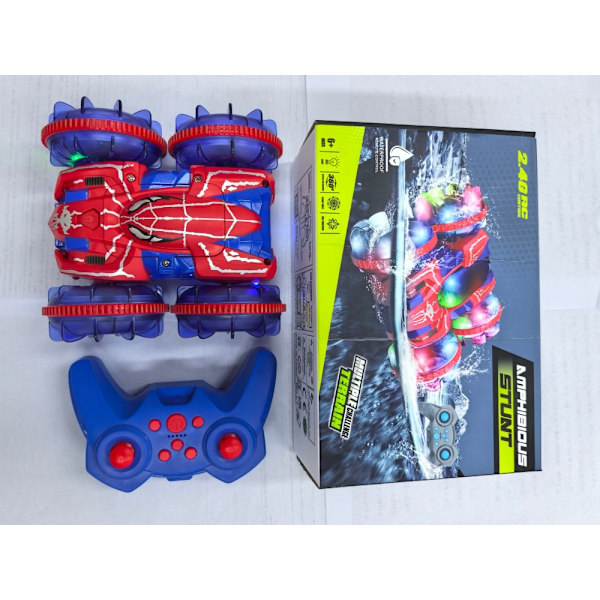 Spiderman RC-bil RC-leksaker, laddningsbar stunt RC-bil med 360 graders flip fyrhjulsdrift hjulbelysning Red double-sided remote control car