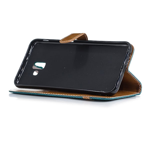 To-farget Jean Cloth Skinn Lær Mobiltelefondeksel med Kortspor for Samsung Galaxy J6 Plus/J6 Prime Green