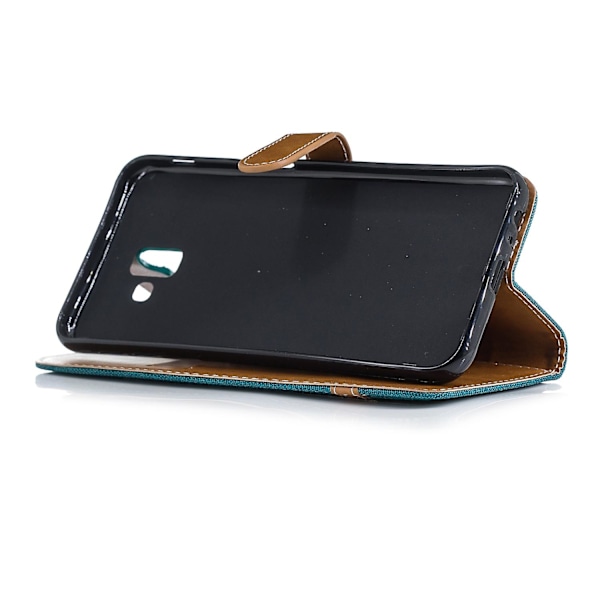 Tvåfärgat jeans tyg läder mobiltelefonfodral med kortplatser för Samsung Galaxy J6 Plus/J6 Prime Green