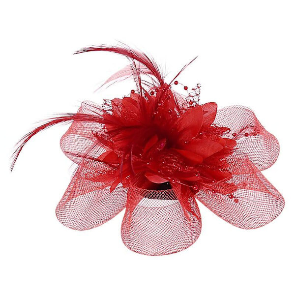 Dame Blomster Fjær Perler Mesh Corsage Hårklips Fascinator Brud Hårbånd Orange