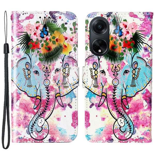 For Oppo A98 5g Etui Pu Læder+tpu Tegnebog Mønster Trykt Mobiltelefon Cover Flower Elephant