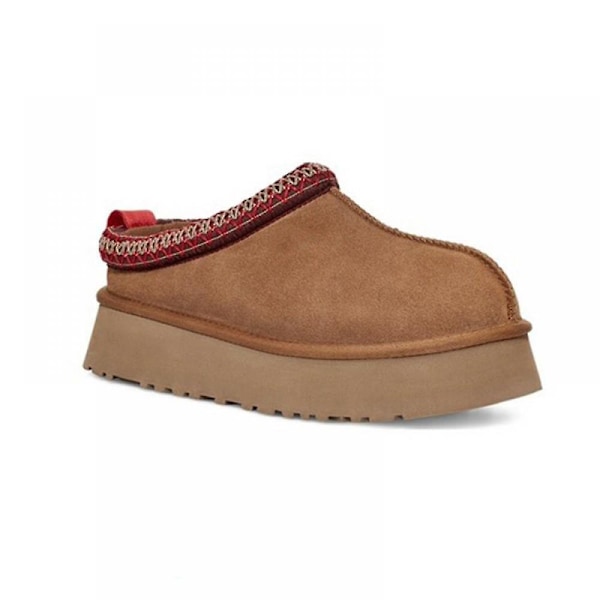 Dames Platform Slippers Mini Støvler Kort Ankelstøvle Pels Fleece Foret Sneakers Hjemmesko Anti-slip Støvle Til Udendørs CHESTNUT 37