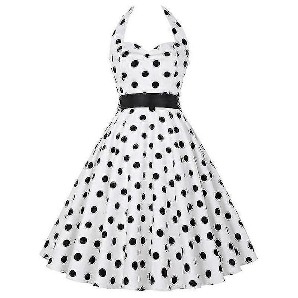 Sexy Retro Rød Polka Dot Kjole Audrey Hepburn Vintage Halterkjole 50-tall 60-tall Gothic Pin Up Rockabilly Kjole Kappe L