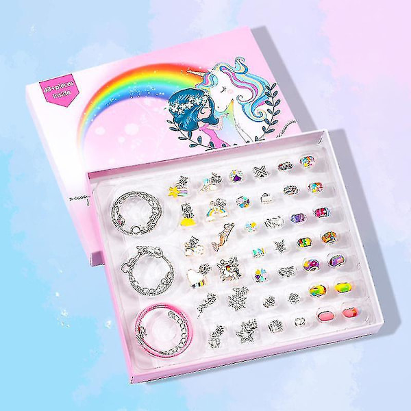 Julegave Tegneserie Unicorn DIY Smykke Gaveboks Barne Armbånd Halskjede Perlet Blindboks cartoon unicorn x01